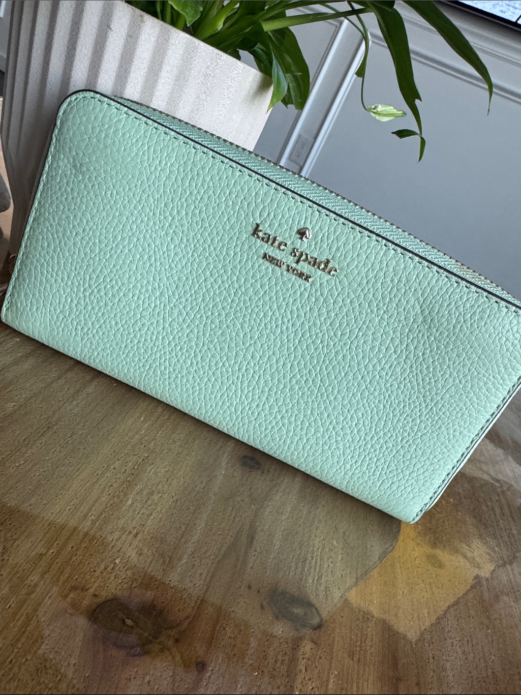 Kate Spade Mint Green Pebbled Leather Zip-Around Wallet